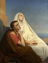 a picture of st. Monica and St. Augustine looking up